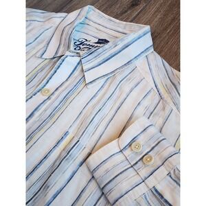 Tommy Bahama Relax Mens XL Linen Button Down Shirt Striped Blue Yellow White